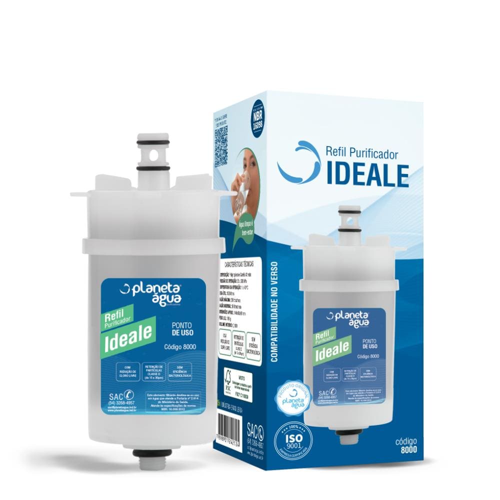 Refil Purificador Ideale Planeta Água Compatível com purificadores Ideale, Ideale Premium, H20 Compact Durin