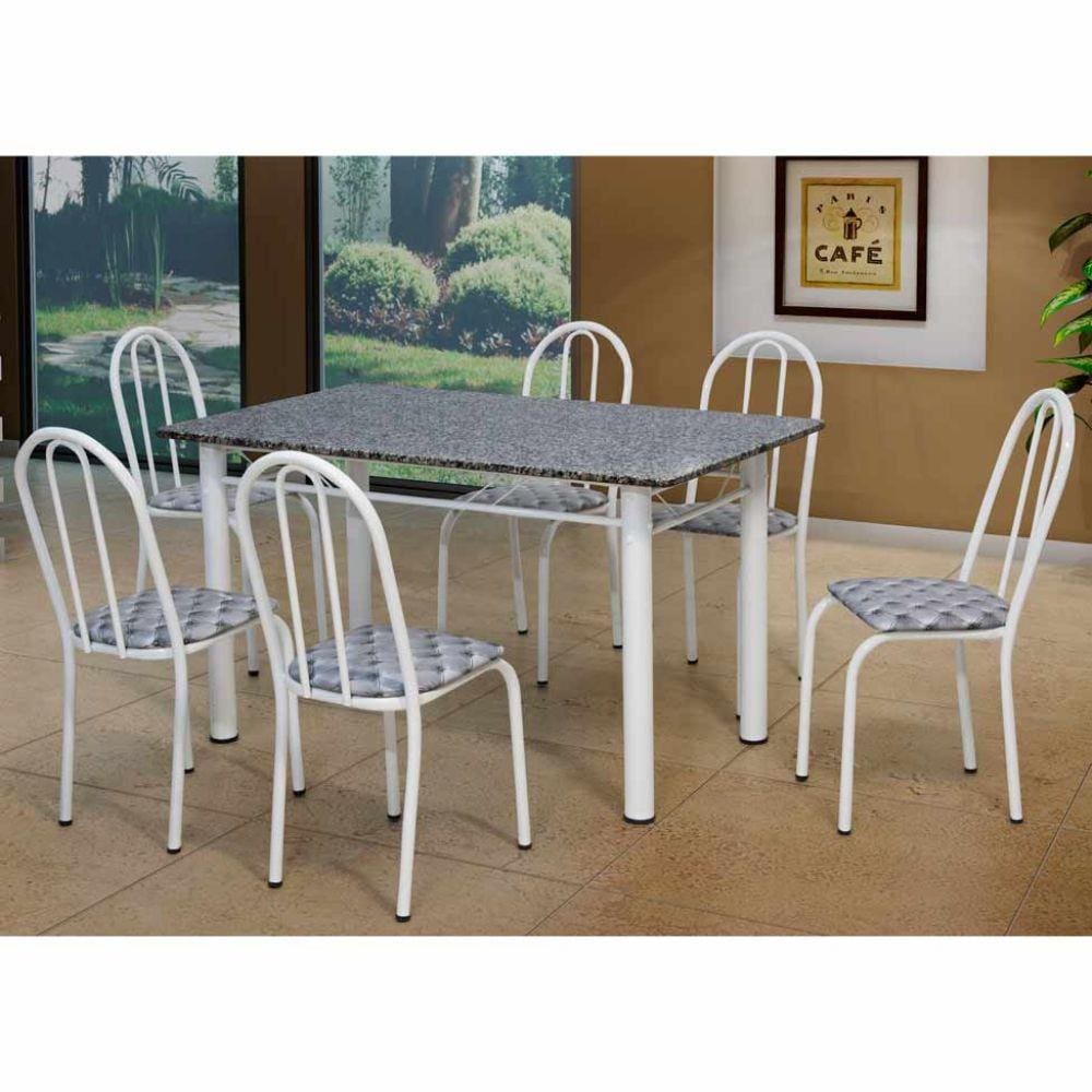 Conjunto de Mesa Tampo em Granito Com 6 Cadeiras Branco Sara