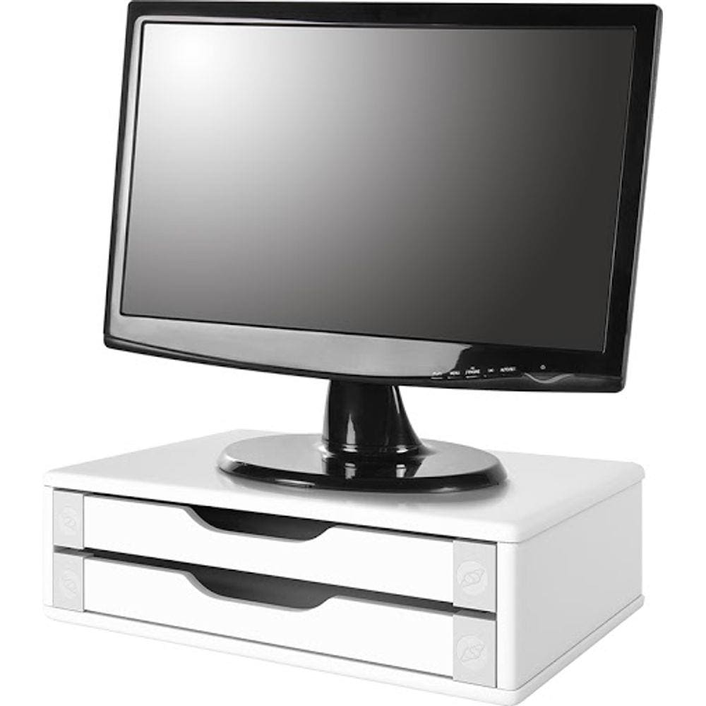 Suporte Para Monitor De Mesa Em Mdf Branco Com 2 Gavetas Brancas