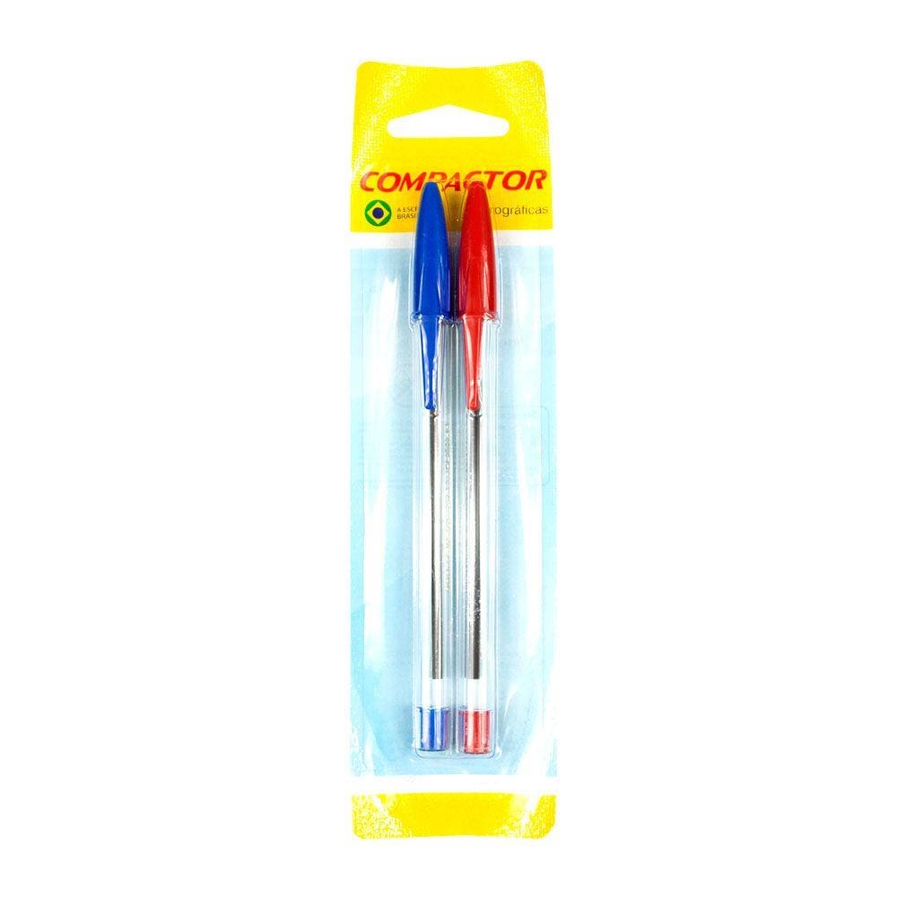 Caneta Esferográfica Compactor Top 2000 1 Azul E 1 Vermelha Cartela