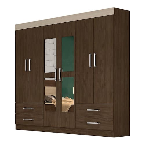 imagem-Guarda-roupa Carioca Móveis Hércules Gold com 6 Portas, 4 Gavetas e Espelho - Malbec / Roveri