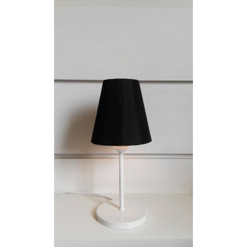 Abajur Base Aluminio Md-2005 Branco Cupula Tecido Preta