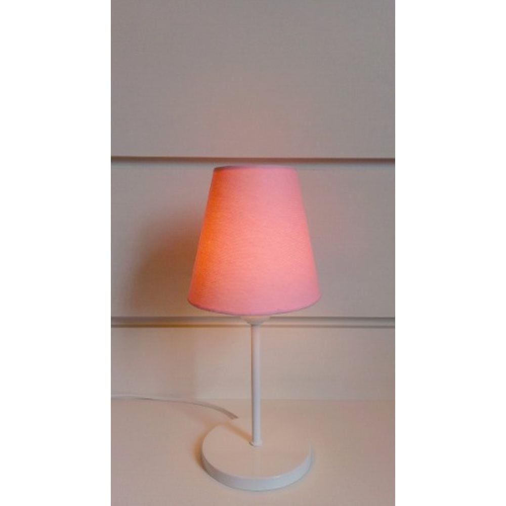 Abajur Base Aluminio Md-2005 Branco Cupula Tecido Rosa Bebe