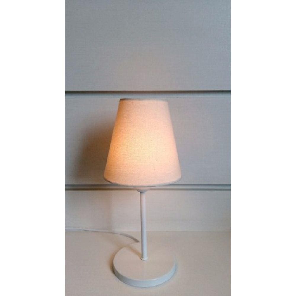 Abajur Base Aluminio Md-2005 Branco Cupula Tecido Algodao Cru