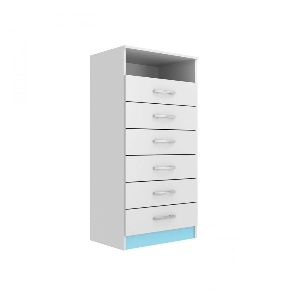 Cômoda Rack 6 Gavetas 1 Nicho Maxi Evidência Móveis Azul/Branco