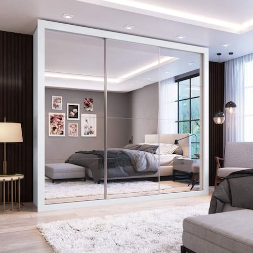 imagem-Guarda Roupa Casal com Espelho 3 Portas de Correr Flórida Espresso Móveis Branco